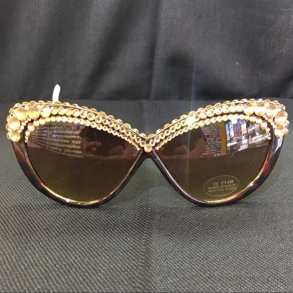 Posh Brown Tortoiseshell Sunglasses Gold Crystals